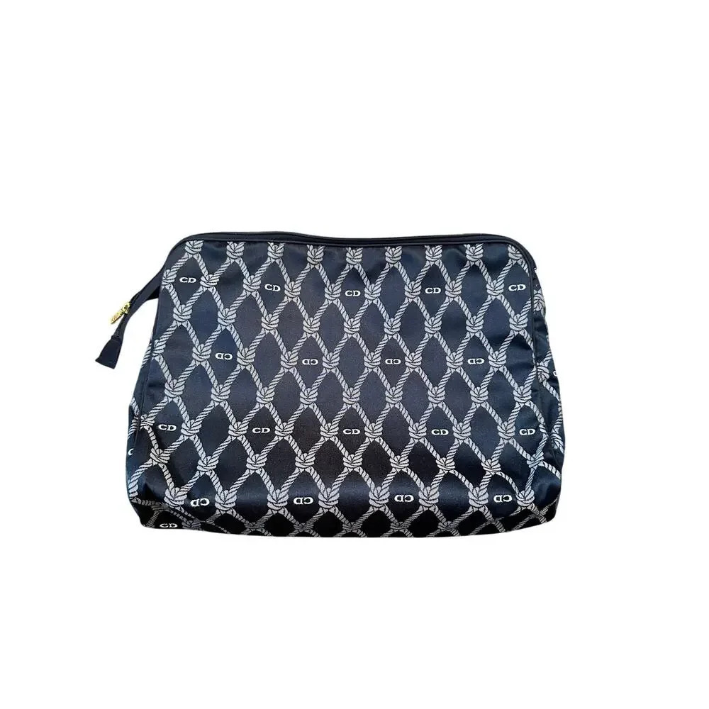 Vintage Christian Dior Blue & white nautical Pouch Make Up toiletry Bag travel - Picture 1 of 16